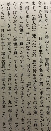 先従隗始の千里の馬についてのところがよく分かりません 千金渡されて 五百金 Yahoo 知恵袋