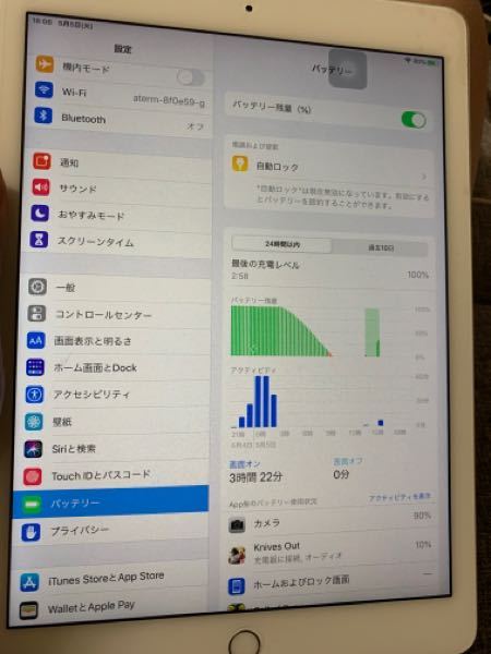 ipadair2のバッテリーの今の状態を調べたいのですがバッテリーの項目に
