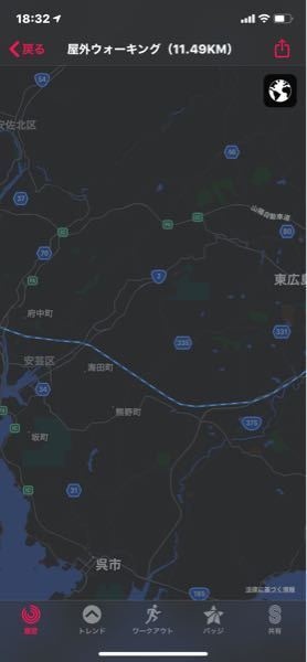 Iphoneアプリのアクティビティで ワークアウトの歩いた後の形跡マップが Yahoo 知恵袋