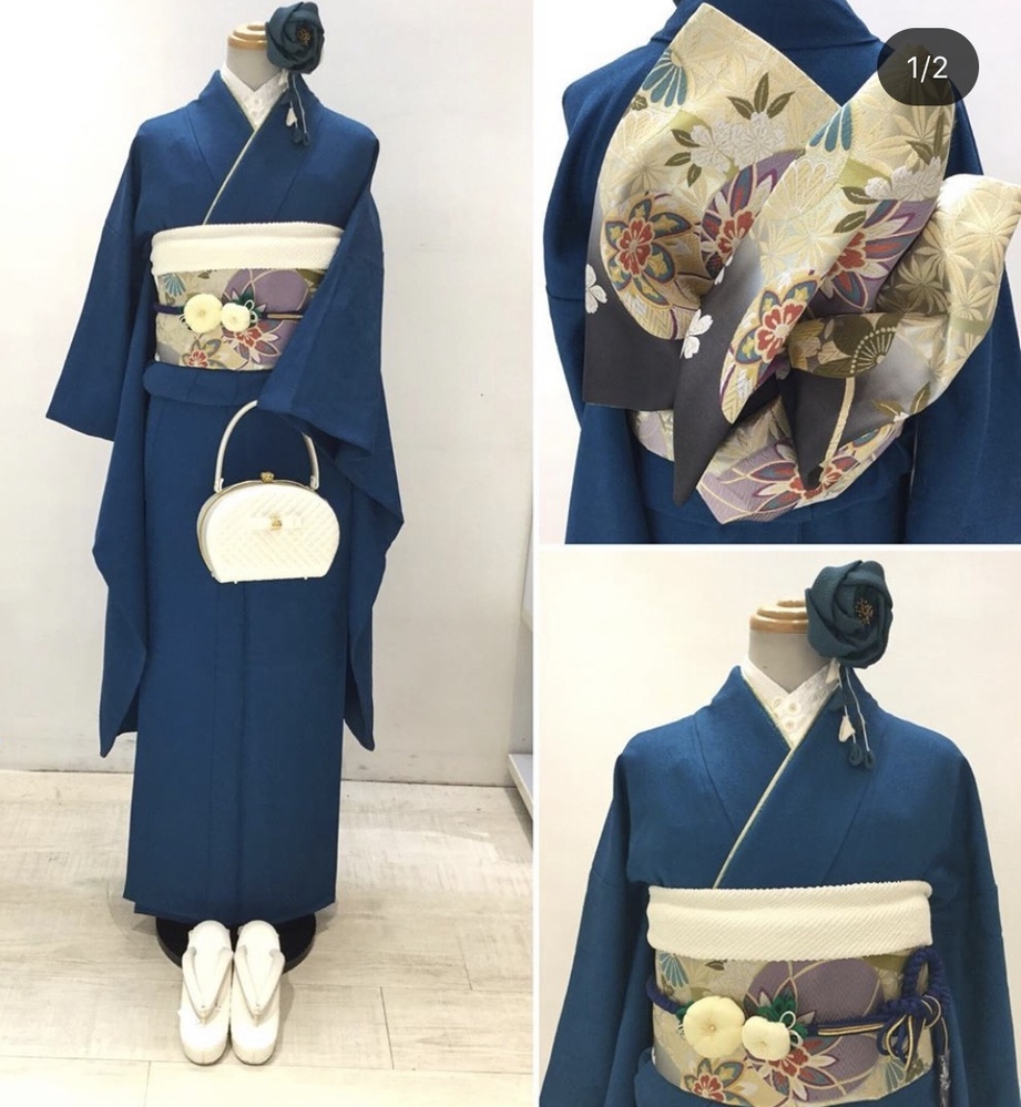 こういった青の色無地の振袖を探しています。中古、新品