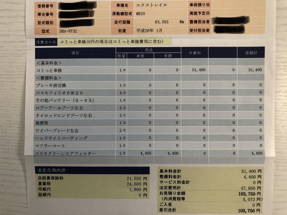 コスモのコミット車検 妥当な金額かご教授下さい 車検内容は何件か Yahoo 知恵袋