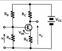 図の電流帰還バイアス回路で、無信号時のIC,IB,バイアス抵抗RA,RBの求め方を教えて欲しいです。 hFE=100、RC=5.0kΩ、VCC=20V、RE=1.0kΩとし、トランジスタがOnのときのVBEは0.6Vで一定とします。IAはIBの50倍とする。