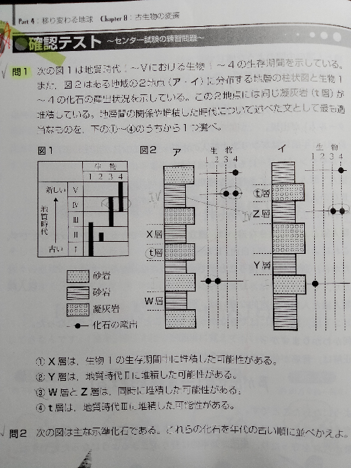 地学基礎地層 解説では イの柱状図を見ると Z層から生物3 4が同 Yahoo 知恵袋