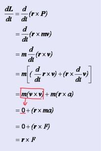 角運動量から力のモーメントを求める式で、m(v×v)が0に何故なるのか分かりません。 