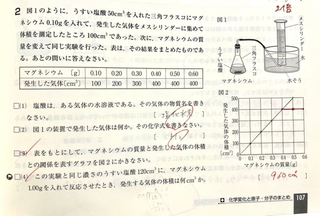 中学二年生です 理科の化学変化の問題なのですが 4 がなぜ960ｃｍ３に Yahoo 知恵袋