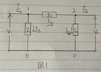 電気回路の問題です。この回路のFパラメータ(行列)の求め方と答えを教えてください。 