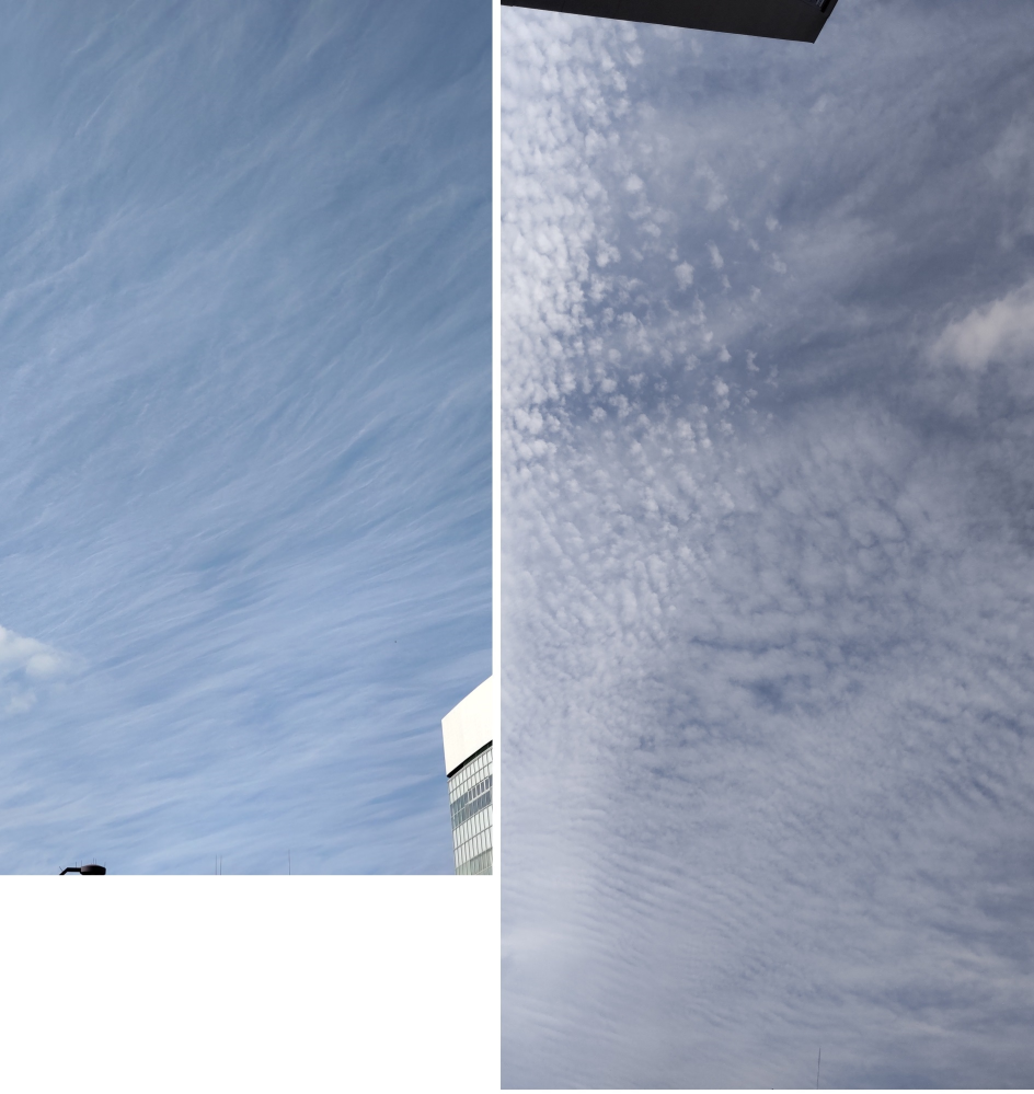 雲の名前や定義、傾向？などを教えてください。 きょう、画像の雲が出ていました。 左の雲はすごく細くてあまり見かけないので撮影しました。 左の雲から1時間くらいして右の雲になっています。 検索してもうまく出てこないので、詳しい方がいたら教えてください。