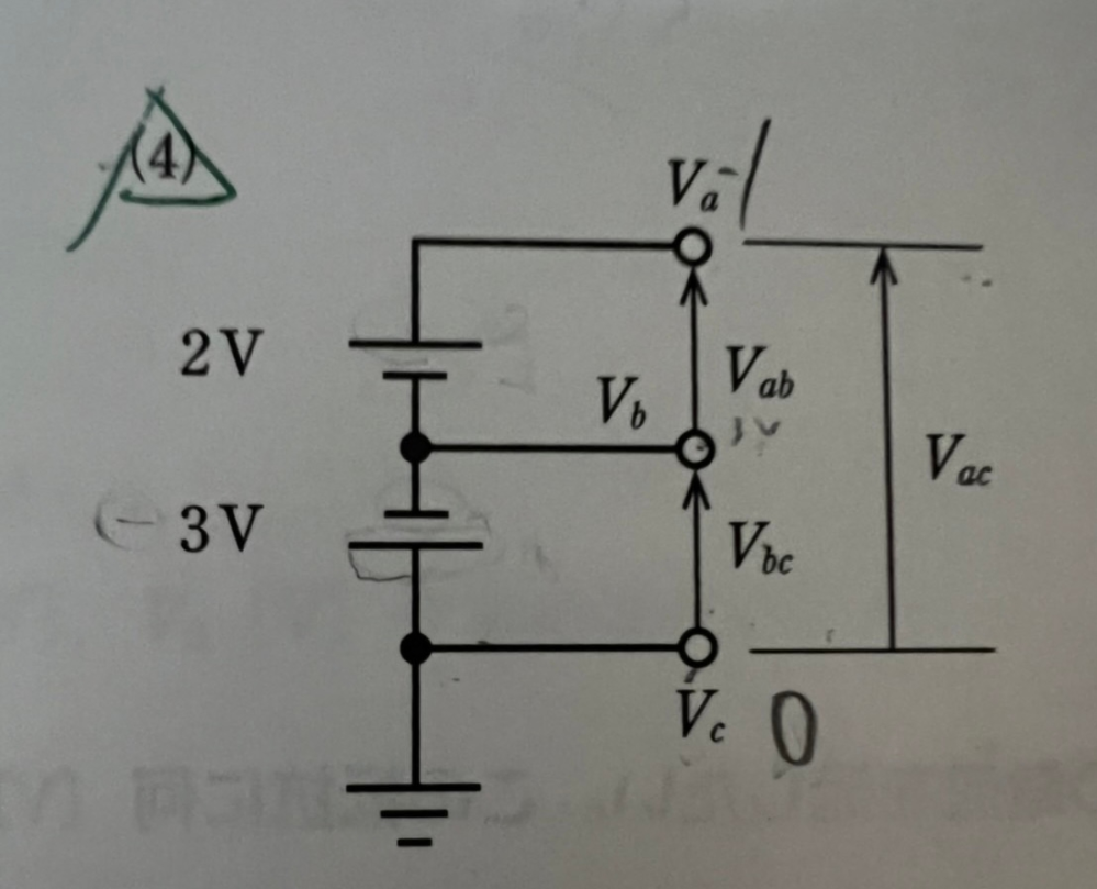 この画像の電位と電位差の求め方をわかりやすく解説してください Va,Vb,Vc,Vab,Vbc,Vacです