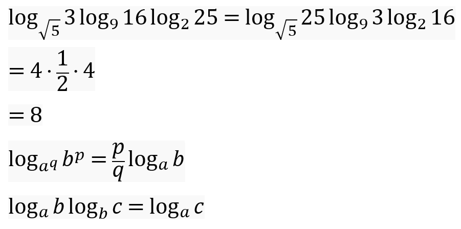 対数の計算について。画像下の二つの公式をもとに考えると、真数は入れ替えても構わないというのですが(1行目)、よくわかりません。なぜ入れ替えてよいのでしょうか。