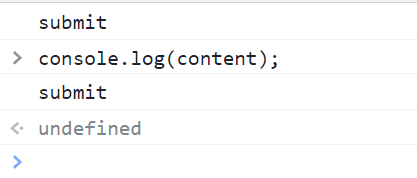 １番上の行は、ソースコードのscriptに書かれているconsole.log(content);です コンソールからおなじ関数を走らせるとundefinedが２行目にでるのはなぜですか？ なぜですか？