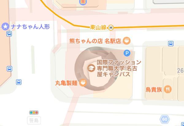 名古屋スパイラルタワーにMODE という文字が書いてあると思うのですが、その文字が見えるのはこの地図だとどの位置からでしょうか？ 右とか左とかで教えてください(><)
