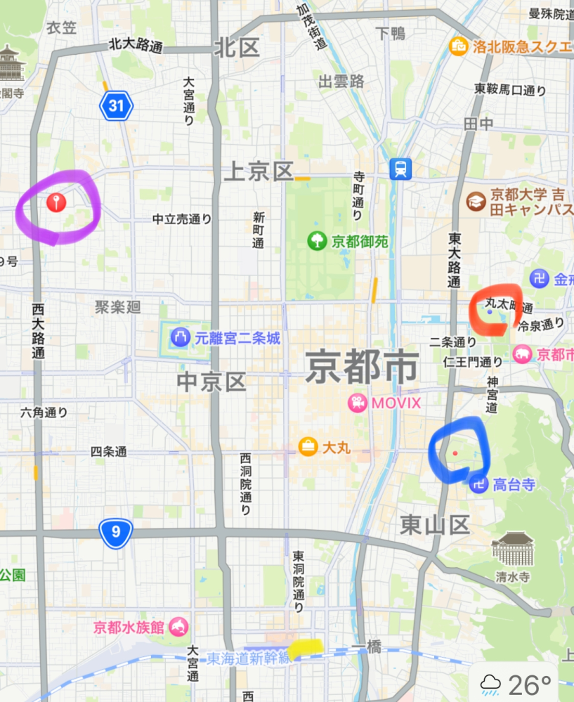 京都観光のタクシールートについてお伺いしたいです。京都駅のタクシー乗り場(黄色マーク)から、八坂神社(平安神宮、大将軍八神社を回りたいのですが、どのルートで行けばスマートでしょうか？