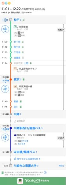 至急お願いします！！ 松戸から横浜の川崎まで行きたいんですが、上野で乗り換え必要とグーグルマップには書いてあるんですが、乗り換え案内というアプリでは乗り換え必要ないと書かれています。どういうこと...