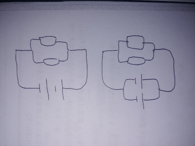 至急 中学理科、電気について 画像の回路について質問したいのですが、左の図では回路全体で3Vと考えて良いでしょうか？また右図は回路全体で何Vになりますか？電池が複数あるときの直列と並列での考え方...