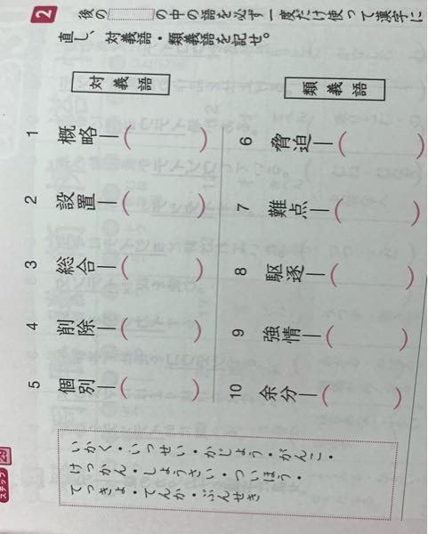 至急お願いします。 漢字検定準2級についてです。 テストではこのような対義語、類義語の問題が出た時、左側に平仮名が書いてありますか？