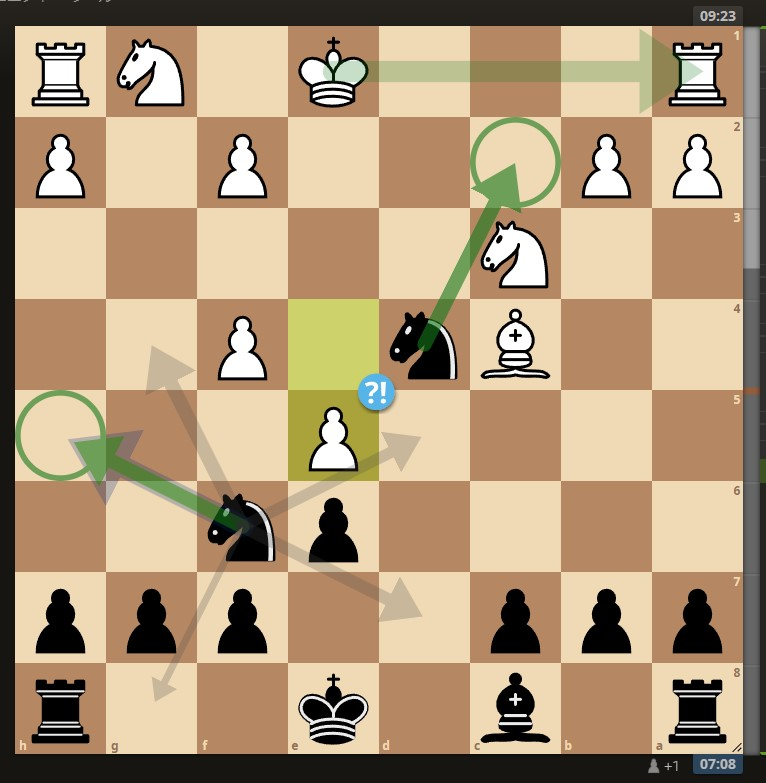 ここで黒Nc2と指しましたが疑問手で、黒Nh5が最善手とのことです。 これはどう考えたらよろしいでしょうか？ よろしくご教示ください。 https://lichess.org/4o8gbMJi/black#19 #チェス #チェスjp #chess