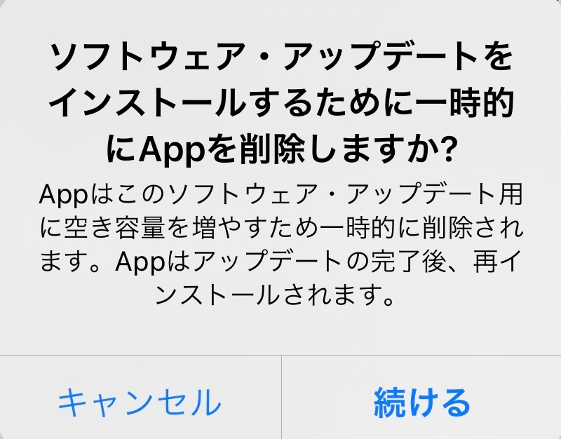 一旦削除します iPhoneのアップデートしようとしたらこれが出てきたのですが続けるを