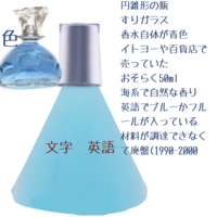 ある香水を探しています。円錐形の瓶すりガラス香水自体が青色イトヨ