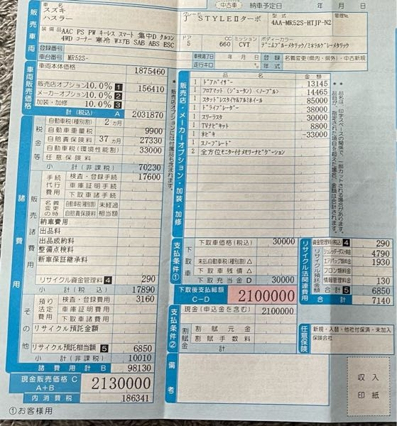ハスラー新車で買ったんですがこの見積もりは高いですか？ - かなり