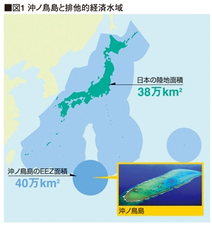 沖ノ鳥島の存在によって獲得できている排他的経済水域(以下、EEZ)の面積が約40万平方km(半径