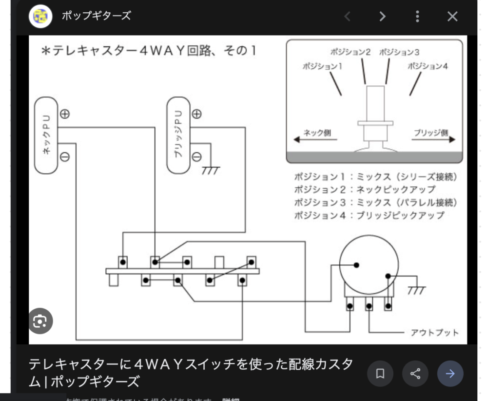 テレキャスター4way配線について．自分の持っているテレキャスター