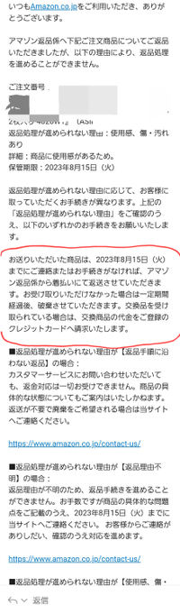 アマゾン返品係へ下記ご注文商品についてご返品いただきましたが、以