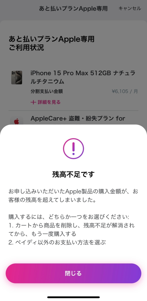 ペイディAppleで商品を購入しようとしたんですが、購入確定画面に移動