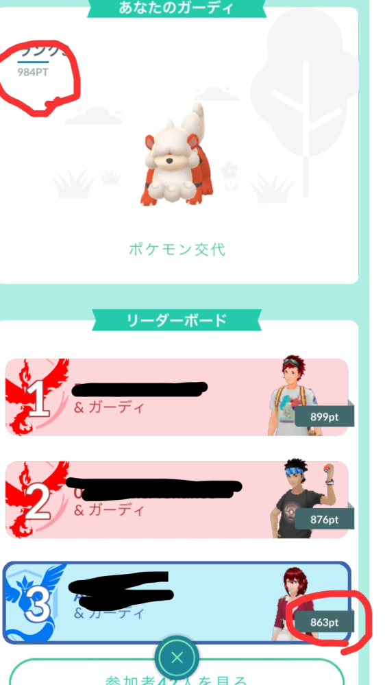 ポケモンGOのおひろめで 出場させてガーディのポイントが 違うのですがこれはなぜでしょうか…？ わかる方教えてください お願いします。