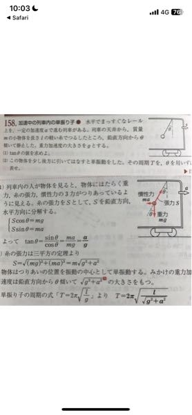 単振り子と見かけの重力のよくある問題を微積を使って解くことを考えたいです。 θ＝0を原点として円周に沿って軸を取り md^x/dt^2=-macosθ-mgsinθ≒-ma-mgθ＝-mg(θ+a/g) となって振動中心のtanθ≒θ＝-a/gは導けますが、角振動数がω＝√g/l のままになってしまいます。 単振り子を考える時は、振動中心を求めてからそこを原点に取らないといけないのでしょうか？そうならばその理由も教えていただけると助かります。