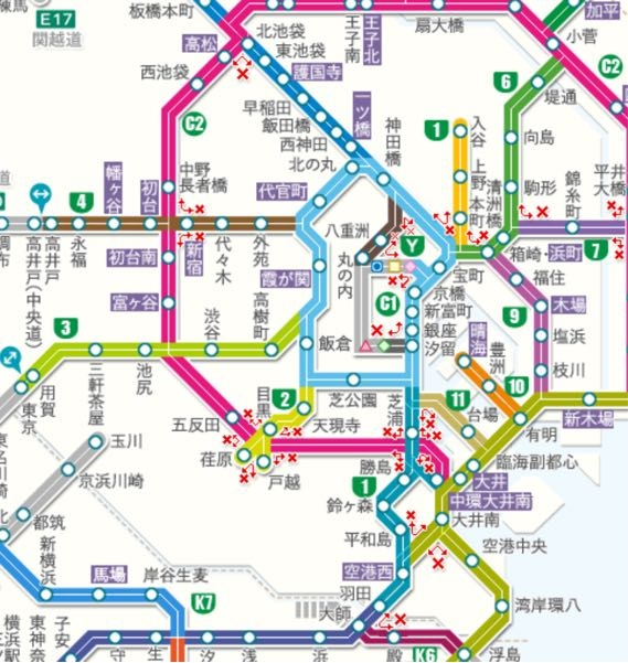 首都高速道路で 3号渋谷線の渋谷からC2の五反田までは最短距離で行けないのでしょうか？ 概略頭を見てもXマークが無いので大丈夫そうに見えるのですが。