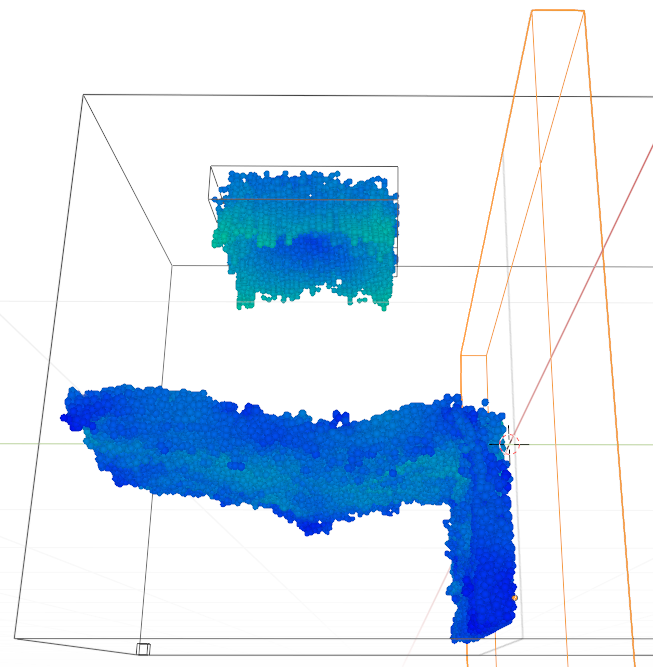 blenderの液体シミュレーションについて。 以下の画像のようにパーティクルが一部しか表示されない状態なのですが、パーティクルを全て表示させる方法があれば教えてください。