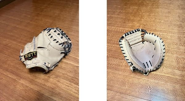 キャッチャーミットを買ったんですが買う時に店員さんに「これは横型」という風に聞きました。 ネットで調べても同じ色で同じデザインのグローブはありません。 縦型の小林選手モデルと非常に似ています。 タグなどは店員さんが切ってくれたためありません。 横型と書いているのも見たことはないです。 グローブに詳しい方教えてください。 これは小林選手モデルのミットなのでしょうか？ それとも同じではなくて全くの別物なのでしょうか？ 回答よろしくお願いします。