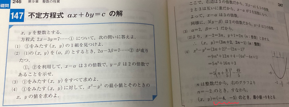 −4、−5はどこからこたのですか? そしてどこに代入して最小値−9をとったのですか？