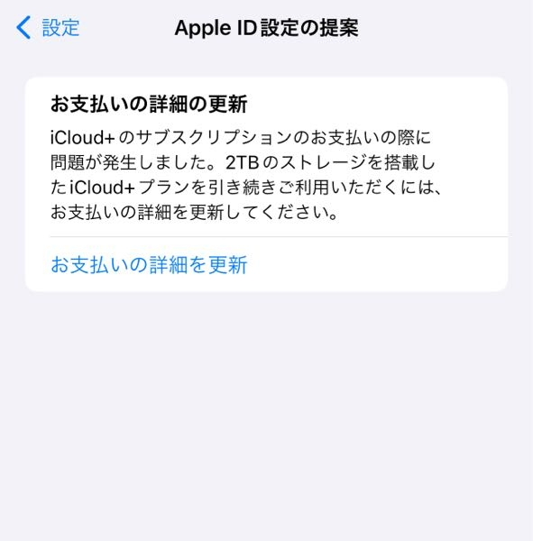 iCloudのストレージを購入しているのですが、11月24日支払いで、支払い出来ていなかったらしく、お支払いを更新してくださいと出てきました。 未成年なので使えるカードが1枚しかなく、それを現在利用停止しているためカードはもうありません。 PayPayは利用停止中、キャリア決済は使用した事がありません。 iTunesカードを買い、アカウントにチャージしましたが、一向に支払いがされず…別のサブスクに支払いが行きました。 どうしたらお支払いできますか？ いきなりストレージがなくなって、写真や動画が消えることはあるのでしょうか…… ほんとうに怖いです…… どうにか支払いしたいのですが…… Appleのチャットお問い合わせで調べてもらうと(このままご使用頂けます)と言われました。ほんとに大丈夫なのでしょうか？ 今日12月9日、花火大会に行くのですが、そこで1時間ほどの動画も撮る予定です。撮るために行くので、それが撮れなかったり、データが消えてしまうことも怖いです。 なんとかならないでしょうか…… あと、なぜかストレージダウングレードが5GBしか表示されず、今まであったはずの200GBなどが表示されません。何故でしょうか…データ量が200GBを上回っていないため、それに変えて強制的に支払いをしようとしても、表示されないのでできません（泣）
