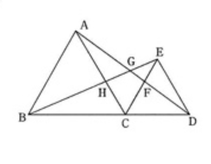 以下の問題がわかりません。 高校受験の問題です。 とっかかりだけでも良いので教えてください。 三角形ABC、三角形ECDは正三角形であり、3点B、C、 Dは統一直線上に並んでいる。 角EFD= 98度の時、角HBCの大きさを求めなさい。