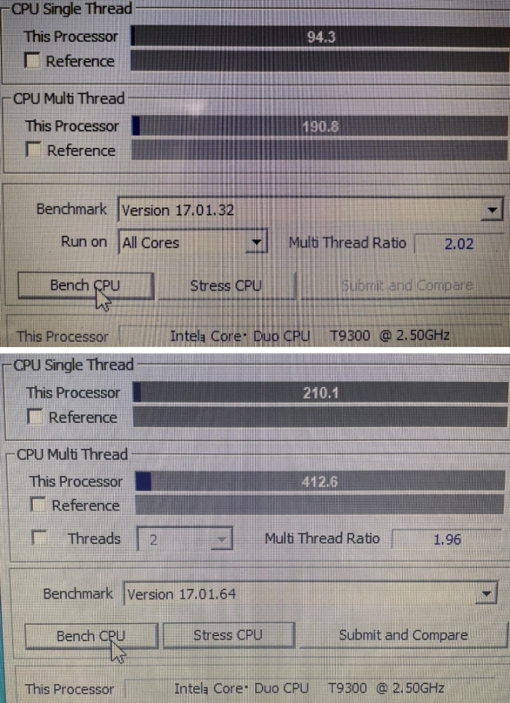 CPU-ZのCPUベンチマークに関する質問です。測定したCPUはCore2