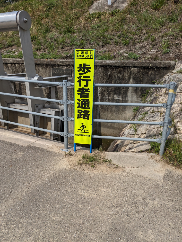 道路標識について質問です。 歩行者道路 walking way と書かれている看板があったのですが、専用と書かれてはいないので自転車での走行は大丈夫でしょうか？立てられている場所は河原で右上には車道がありますが自転車は通れません。