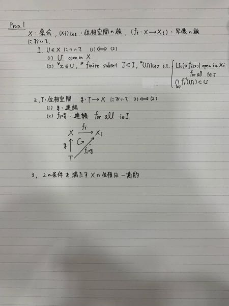 位相空間に関する問題です。 画像のProp.1の1,2,3について、それぞれ証明をする問題です。 教えてください。