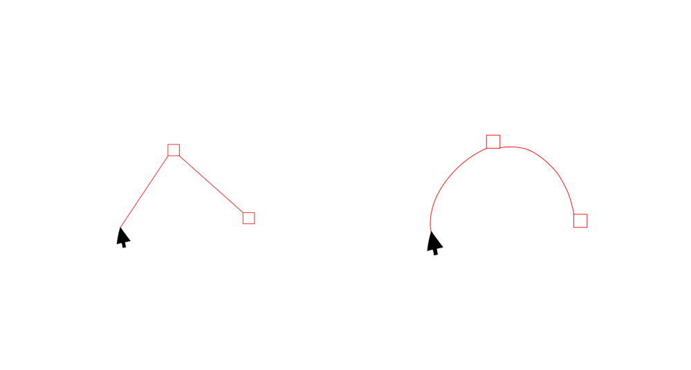 イラストレーターについてです。 ペンツールが、今までは画像右のように勝手に曲線になる設定？だったのですが、この間から画像左のようにデフォルトが直線で、そこから引っ張って曲線にする設定になりました。 右のほうで慣れていたので戻したいのですが、方法はありますか？