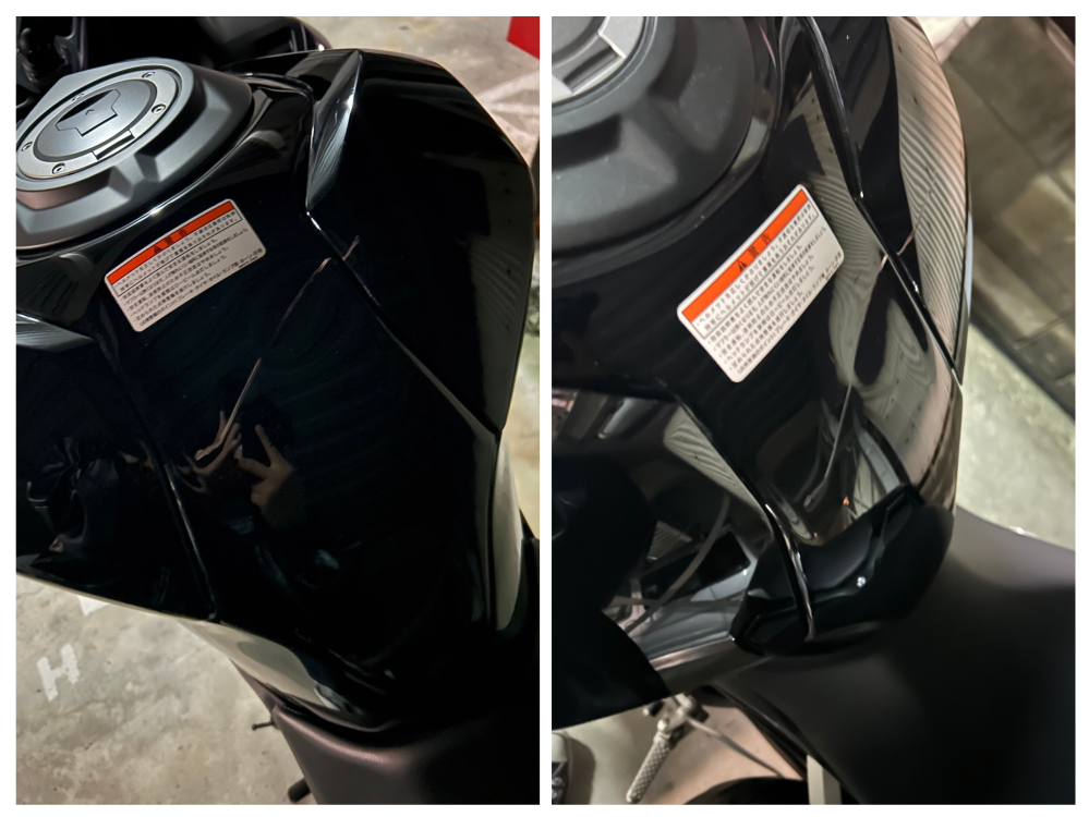 バイクのタンク傷がついて交換しようか悩んでいます。写真のよう