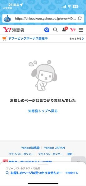 お探しのページは見つかりませんでしたって言うエラーメッセージ