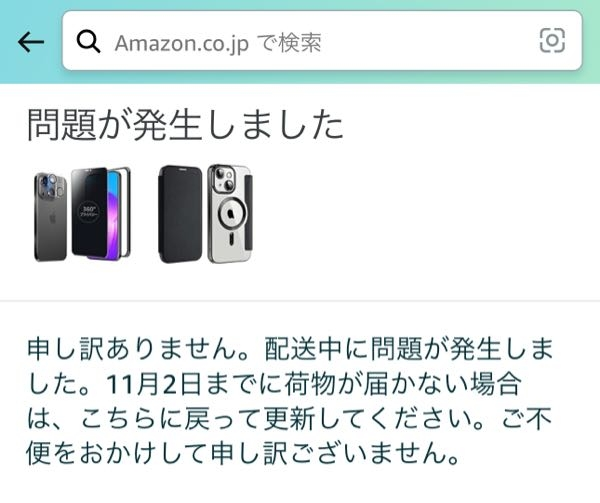 Amazonなのですが配達中に問題が発生しましたとなりました。これは商品が届きますかね？わかる方ご