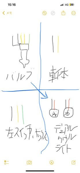 バイクについてです。デュアルカウルのライト二つ光らすにはどう