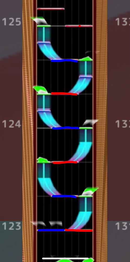 チュウニズムについてです。スライドの始点の横にタップがくっついているのが連続するような配置を画像のようにとると(画像はVERTeX)、アタックが沢山出てしまいます。 これはどういう仕組みで出てるんでしょうか…(プレイ動画を撮って見返して見ましたが原因が分からず…)。