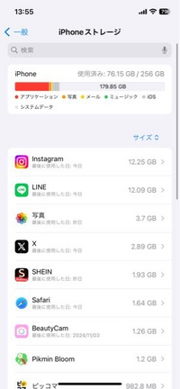 iPhone16の126GBか256GBで迷ってるんですが
現在iPhone12の256GB、2年2ヶ月目で
使用済み76.15GBということは
私は256GBもいらないということでしょうか？ iCloudは159.3GB/200GBとなっています。

iPhoneストレージとiCloudの
意味がわからないんですが、、