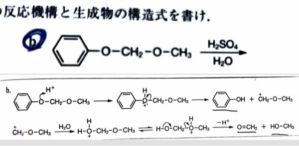 大学有機化学です。反応が左側のOで起こり、右側で起こらない理由が知りたいです。