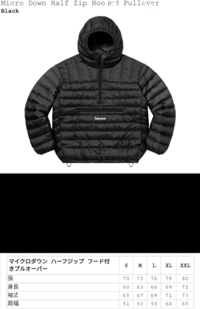 supremeのハーフジップマイクロダウンを購入検討なのですが、18cm6