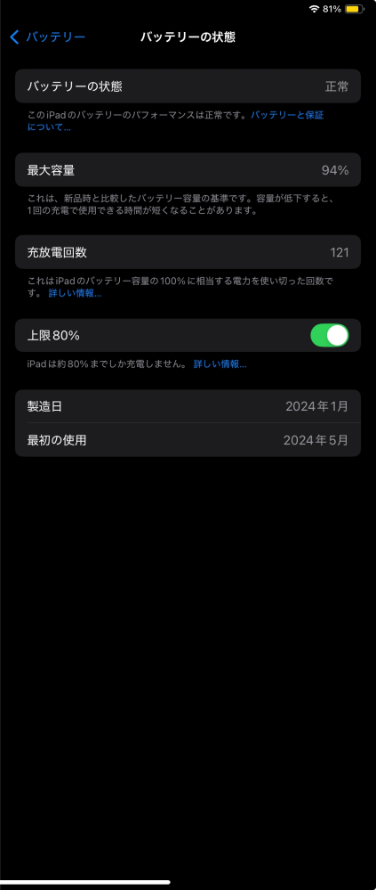 Apple iPad mini 第7世代 最大容量100%充放電回数16回 Apple iPad mini