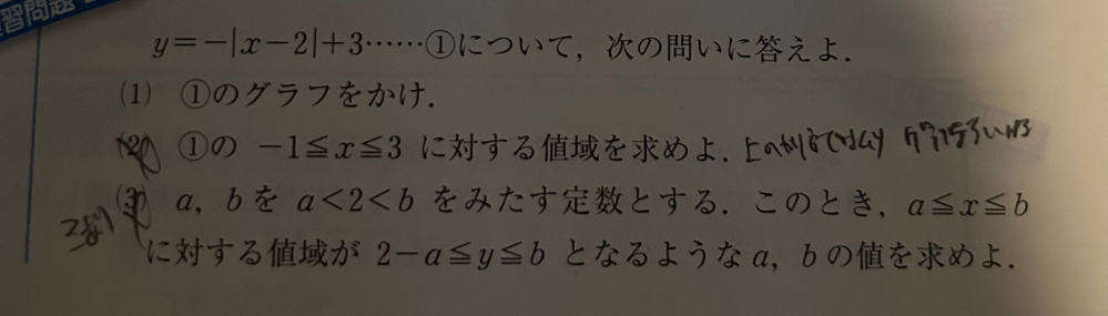 写真の(3)なのですが 1<=a<2のときと a<1のときで場合分けされてるのですが どうしてこのような場合分けになるのでしょうか？