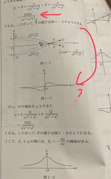 画像の問題で、点電荷の電場の式を求めた後にその電場のグラフを選ぶのですが、赤線の電場の式までは分かったので、そこからグラフの概形を掴む方法を教えていただきたいです お願いします！